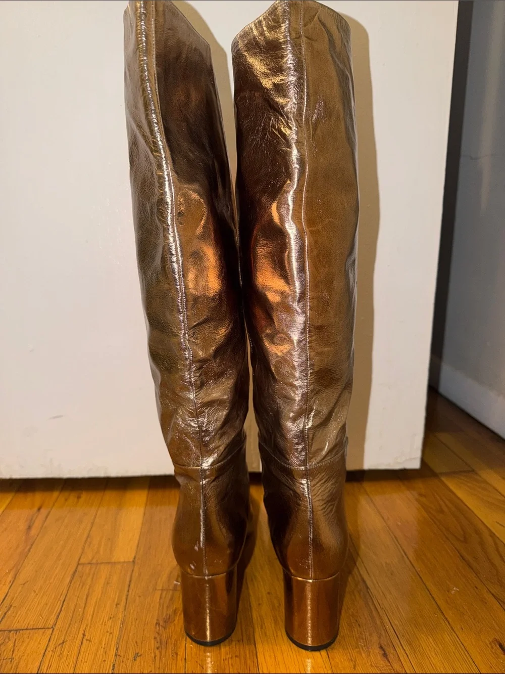 Casadei Gold Metallic Leather Knee-High Boots
